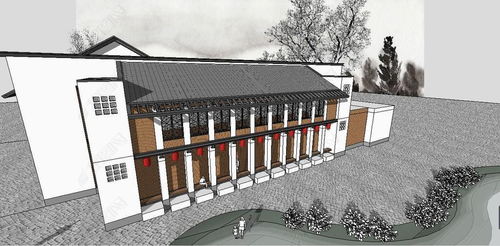 中式水墨風(fēng)格仿古建筑圖書館SU模型素材設(shè)計(jì)模型下載
