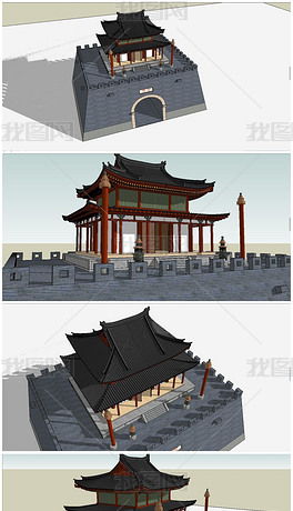 中式傳統(tǒng)風(fēng)格仿古建筑鼓樓SU模型素材設(shè)計(jì)模型下載