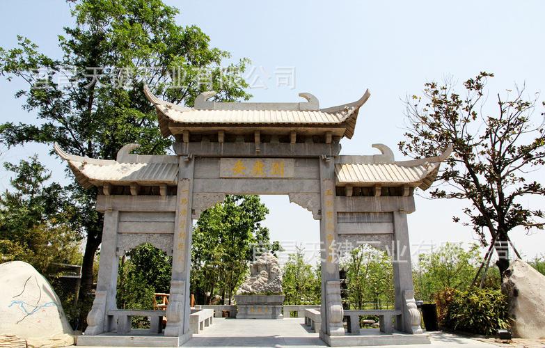 三門(mén)檐石牌坊 祠堂仿古石雕牌坊 青石牌坊