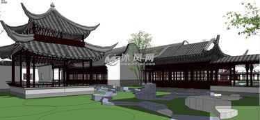 中式仿古建筑景觀園林模型