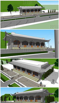 陜西特色風(fēng)格仿古建筑古典民居su模型素材設(shè)計(jì)模型下載