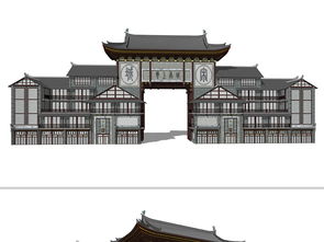 中式仿古商業(yè)街入口大門建筑設(shè)計圖下載 圖片15.92mb 建筑模型庫 su模型