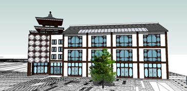 中式傳統(tǒng)風格仿古建筑圖書館su模型素材