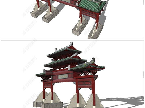 中式傳統(tǒng)風(fēng)格仿古建筑牌坊su模型素材設(shè)計模型下載