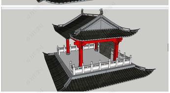 中式風(fēng)格仿古建筑戲臺(tái)su模型素材設(shè)計(jì)模型下載