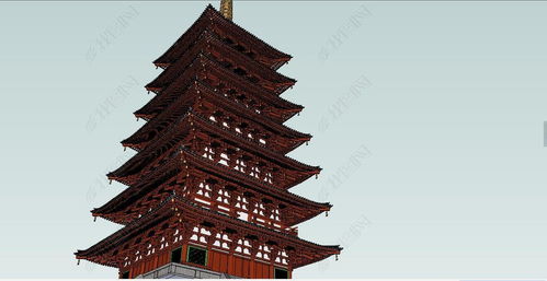 中式特色風(fēng)格仿古建筑精細(xì)七層古塔su模型素材設(shè)計模型下載